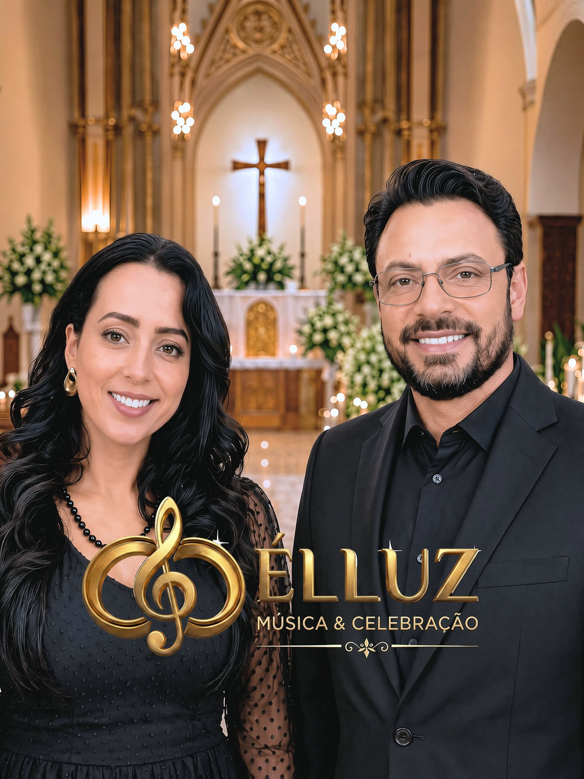 Elisa & Luiz Márcio, o duo ÉLLUZ, em uma igreja